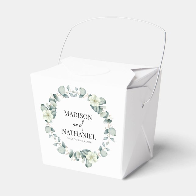 Green Eucalyptus Leaves Greenery Botanical Wedding Favor Box (Front Side)