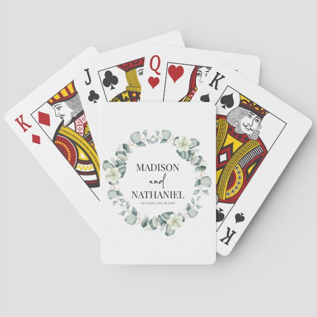 Green Eucalyptus Leaves Greenery Botanical Wedding Playing Cards (Back)