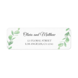 Green eucalyptus leaves. Simple wedding address