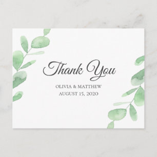 Green Eucalyptus leaves. Simple wedding Thank you Postcard