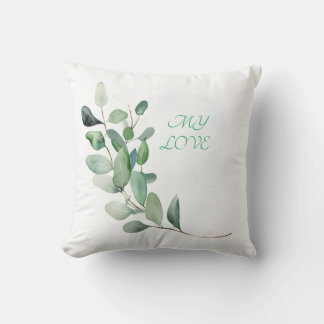 Green Eucalyptus Leaves Throw Pillow
