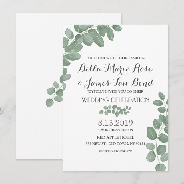 Green Eucalyptus Leaves Wedding Invitation (Front/Back)