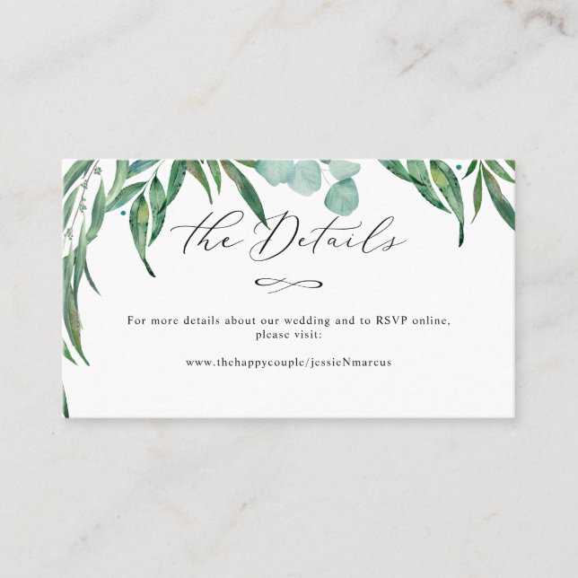 Green Eucalyptus+Luxe Calligraphie Détails Cartes (Devant)