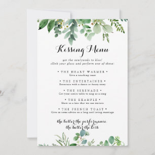 Green Eucalyptus Mariage Kissing Menu Carte de jeu