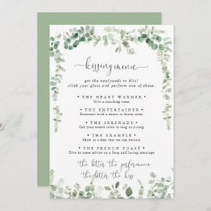 Green Eucalyptus Mariage Kissing Menu Carte de jeu