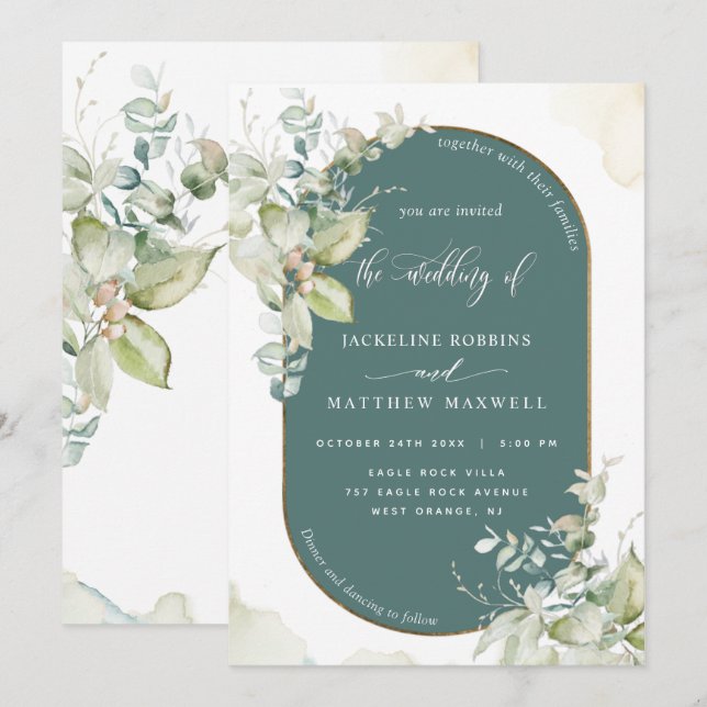 Green, Eucalyptus Oval Arch, Greenery Wedding Invitation (Front/Back)