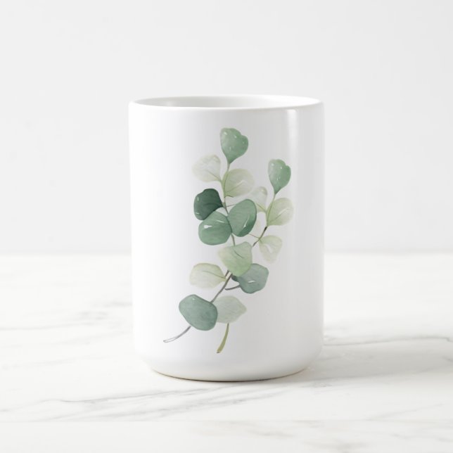 Green Eucalyptus Pastel Leaves Duvet Cover Coffee Mug (Center)