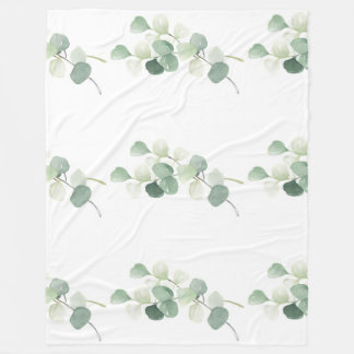 Green Eucalyptus Pastel Leaves Duvet Cover Fleece Blanket