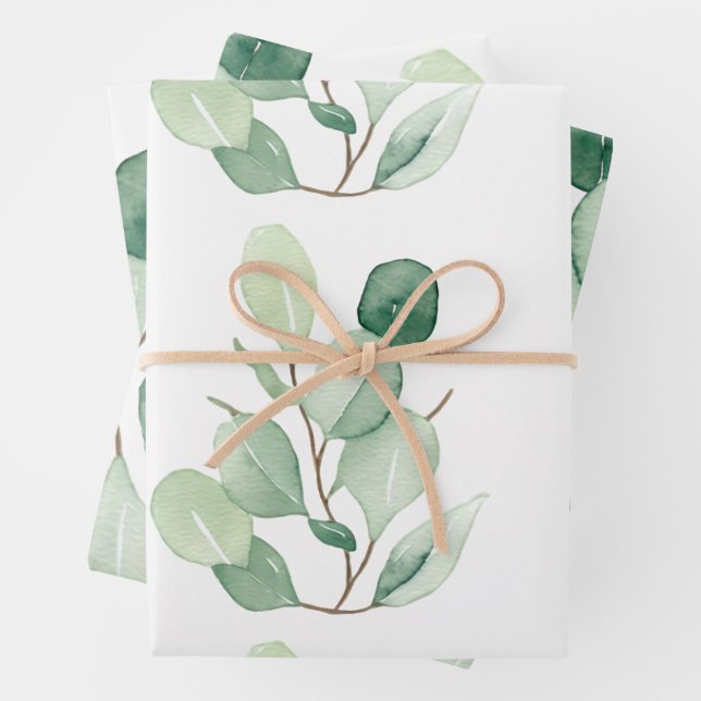 Green Eucalyptus pastel leaves Wrapping Paper Sheet (In situ)