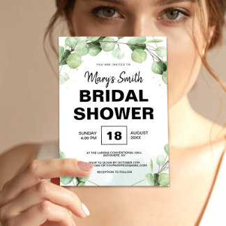 Green Eucalyptus Rustic Boho Elegant Bridal Shower Invitation