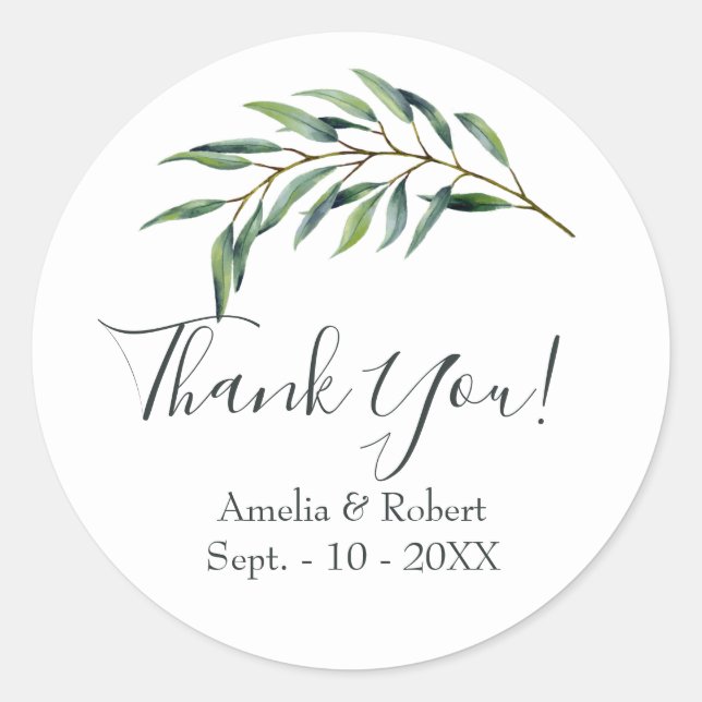 Green Eucalyptus Sprig Classic Round Sticker (Front)