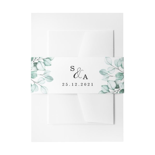 Green Eucalyptus Wedding Invitation Belly Band (Front Example)
