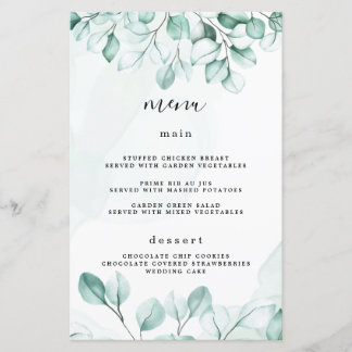 Green Eucalyptus Wedding Menu Cards