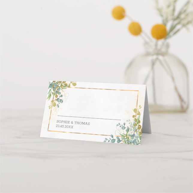 Green eucalyptus wedding  place card (Front)