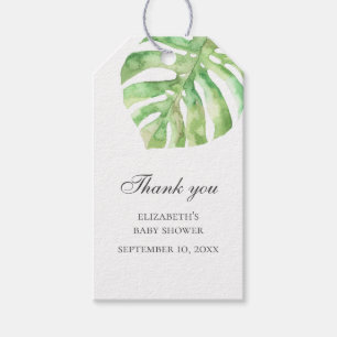 Green exotic leaf. Tropical baby shower thank you Gift Tags