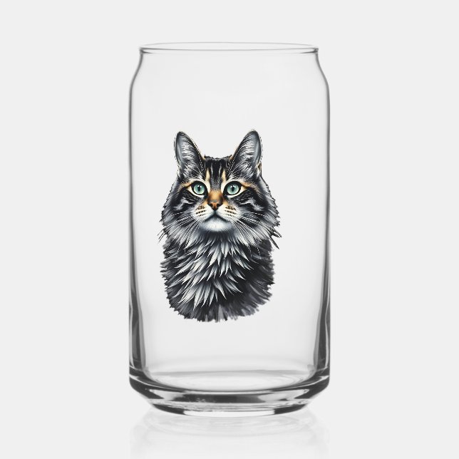 Green Eye Cat  Can Glass (Front)