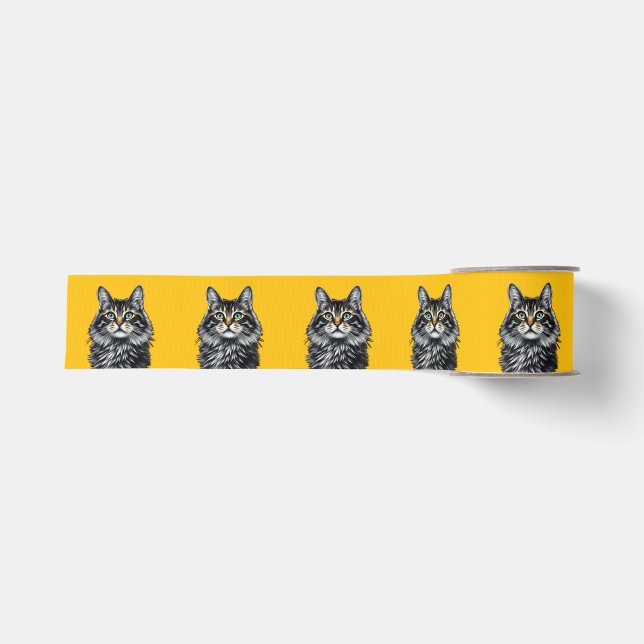 Green Eye Cat  Grosgrain Ribbon (Front)