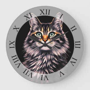 Green Eye Cat  Large Clock