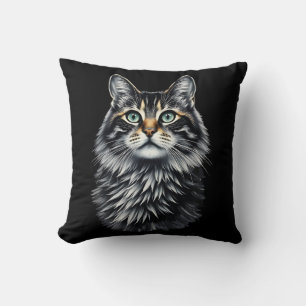 Green Eye Cat  Throw Pillow