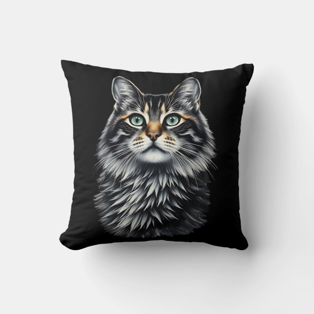 Green Eye Cat  Throw Pillow (Front)