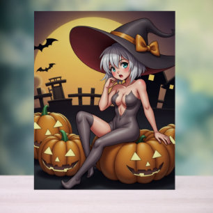 Green Eye Halloween Witch on Jack-O-Lantern's Acrylic Sign