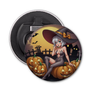 Green Eye Halloween Witch on Jack-O-Lantern's Bottle Opener