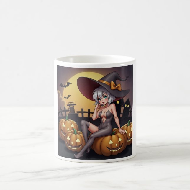 Green Eye Halloween Witch on Jack-O-Lantern's Coffee Mug (Center)