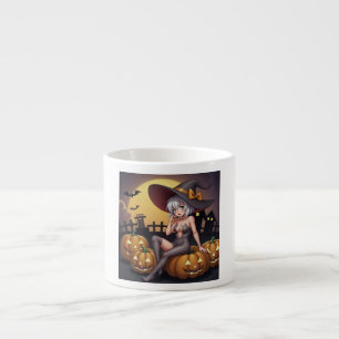 Green Eye Halloween Witch on Jack-O-Lantern's Espresso Cup