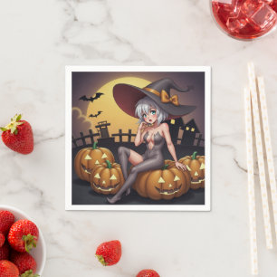 Green Eye Halloween Witch on Jack-O-Lantern's Napkin