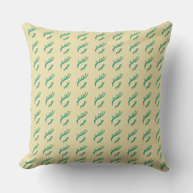 Green Eye Lashes over Yellow Background Throw Pillow (Front)