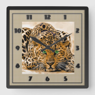Green Eye Leopard name Hoho Square Wall Clock