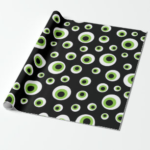 Green Eyeballs Halloween Pattern Wrapping Paper