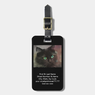 Green Eyed Black Cat Bag Tag