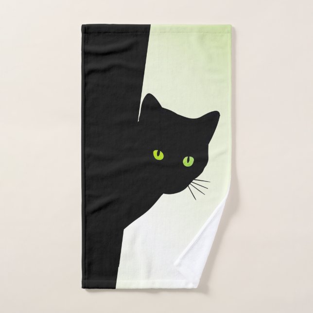 Green Eyed Black Cat Bath Towel Set (Hand Towel)