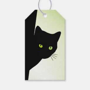 Green Eyed Black Cat Gift Tags