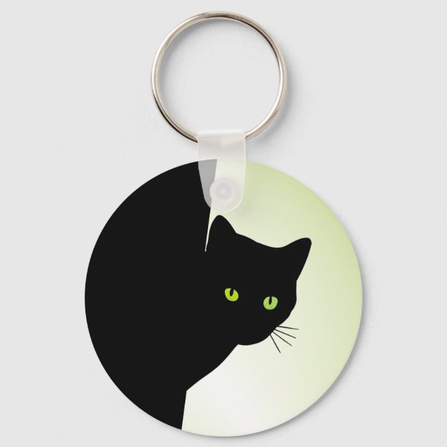 Green Eyed Black Cat Keychain (Front)