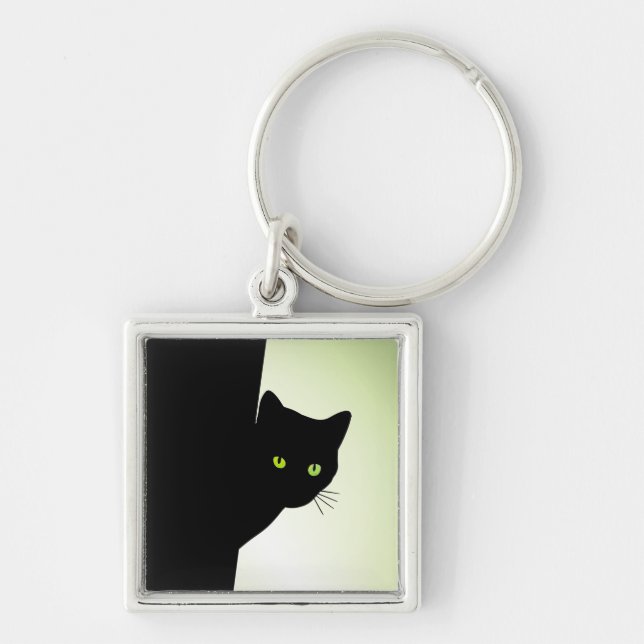 Green Eyed Black Cat Keychain (Front)