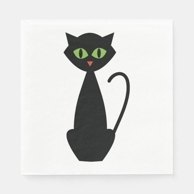 Green Eyed Black Cat Napkins (Front)