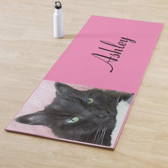 Green Eyed Black Cat Personalized Yoga Mat (In Situ)