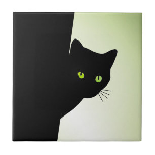 Green Eyed Black Cat Tile