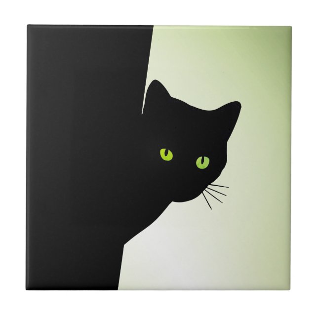 Green Eyed Black Cat Tile (Front)