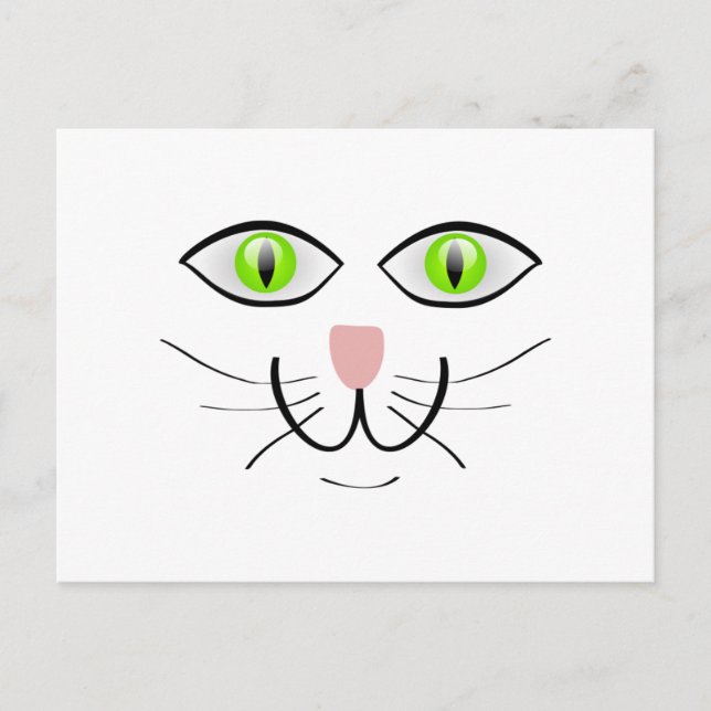 Green-Eyed Cat Face Cartoon Postcard (Front)