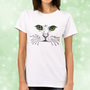 Green Eyed Cat Face Whiskers T-Shirt