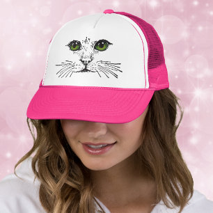 Green Eyed Cat Face Whiskers Trucker Hat