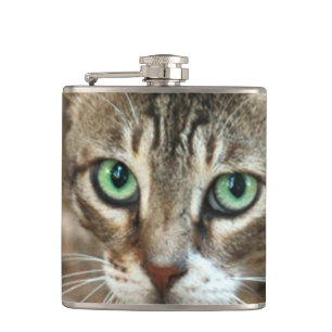 Green Eyed Cat Hip Flask