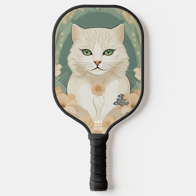 Green-Eyed Cat Personalized Pickleball Paddle (Front)