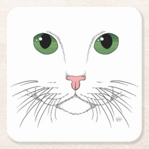 Green Eyed Cat Square Paper Coaster