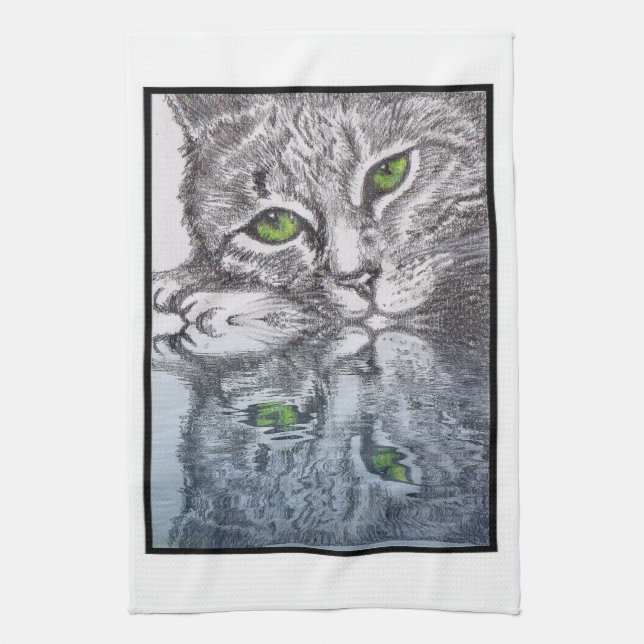 Green Eyed Cats Kitchen Towel (Vertical)