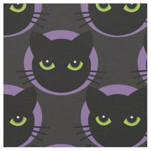 Green - eyed  cats on purple circles fabric