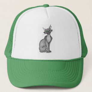 Green Eyed Creepy Cat Trucker Hat